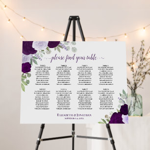 8 Table Purple Roses Boho Wedding Seating Chart Foam Board