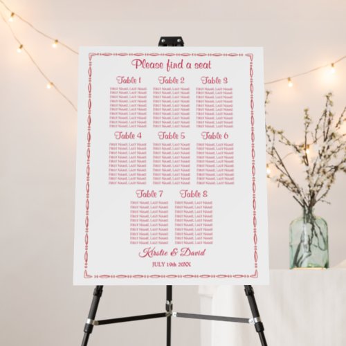 8 Table Red Decorative Border Seating Chart Foam Board
