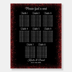 8 Table Red Faux Glitter Seating Chart Foam Board