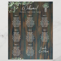 8 Table Rustic Wood Gypsophila Seating Chart