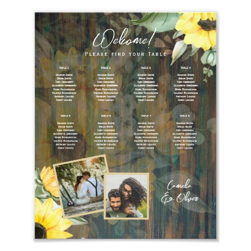 8 Table Rustic Wood SUNFLOWERS PHOTO SEATING