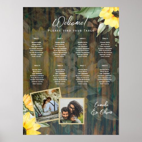 8 Table Rustic Wood SUNFLOWERS PHOTO SEATING Poster