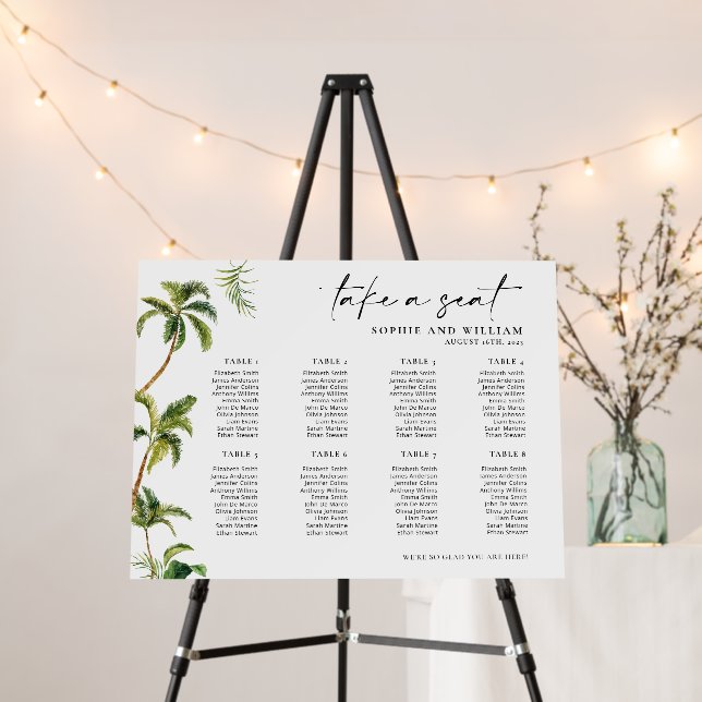 8 Table Seating Chart , Tropical Seating Chart  Foam Board (In Situ (Stand))