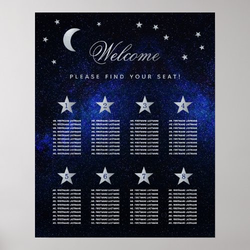 8 Table Sky Celestial Wedding Stars Seating Chart