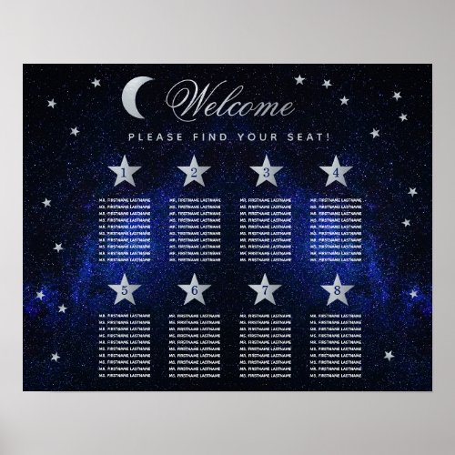 8 Table Stars Celestial Wedding Blue Seating Chart