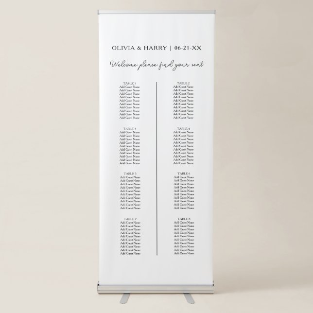 8 Table | Wedding Seat Chart Retractable Banner (Front)