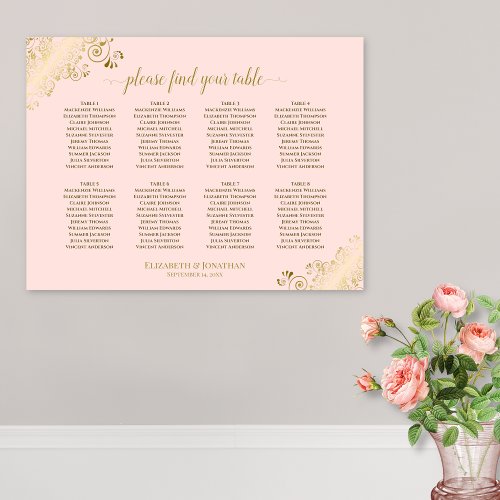 8 Table Wedding Seating Chart Blush Pink  Gold