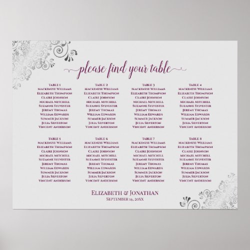 8 Table Wedding Seating Chart Cassis Purple  Gray