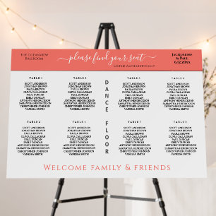 8 Table Wedding Seating Chart Coral Foam Board