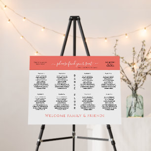 8 Table Wedding Seating Chart Coral Foam Board