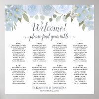 8 Table Wedding Seating Chart Dusty Blue Boho Rose