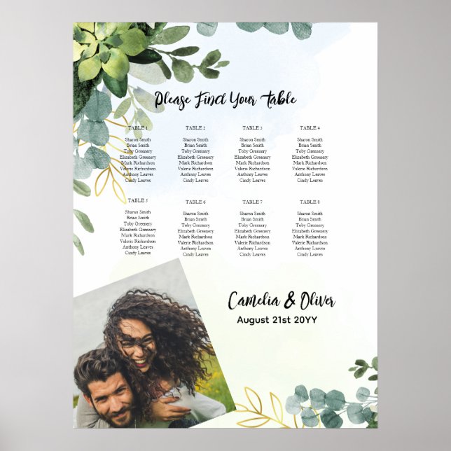 8 Table Wedding Seating Chart Greenery PHOTO (Front)