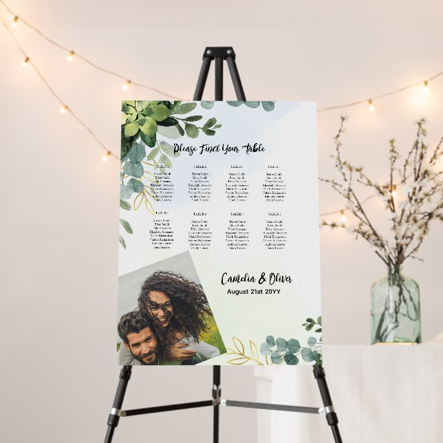 8 Table Wedding Seating Chart Greenery PHOTO Foam Board (In Situ (Stand))
