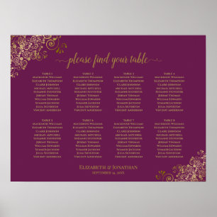 8 Table Wedding Seating Chart Magenta Plum & Gold