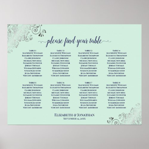 8 Table Wedding Seating Chart Mint Green  Navy