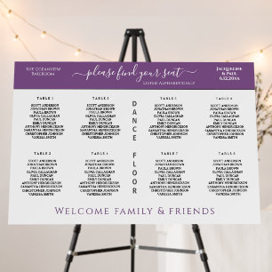 8 Table Wedding Seating Chart White Dusty Violet Foam Board