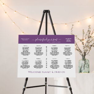8 Table Wedding Seating Chart White Dusty Violet Foam Board