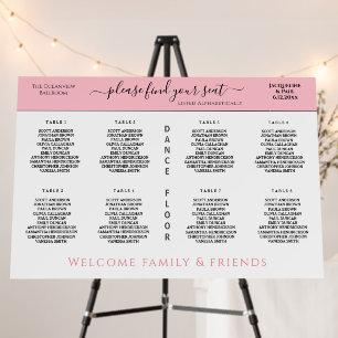 8 Table Wedding Seating Chart White Rose Pink Foam Board