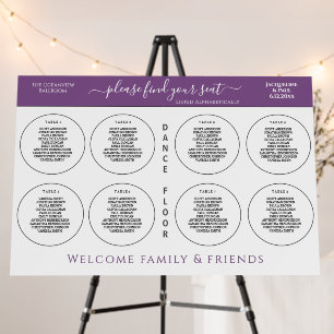 8 Table Wedding Seating White Circles Dusty Violet Foam Board