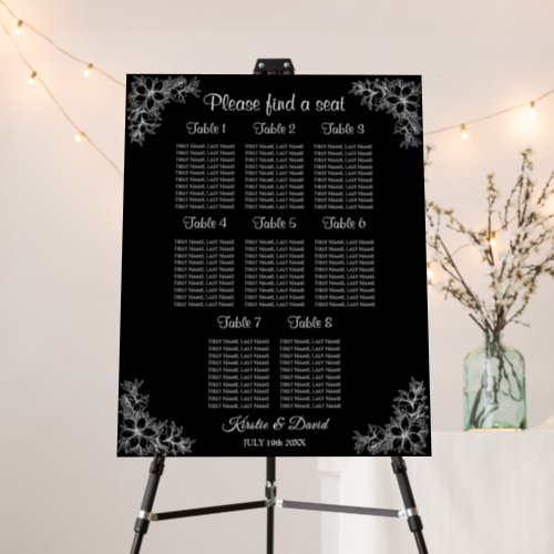 8 Table White Ornate Floral Wedding Seating Chart Foam Board