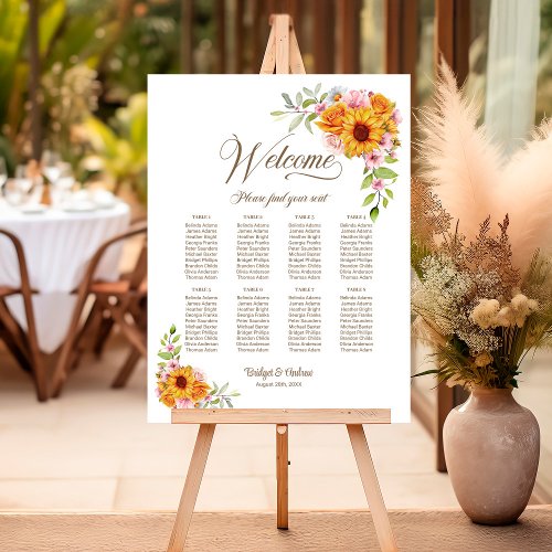 8 Table Yellow Pink Floral Wedding Seating Chart Foam Board
