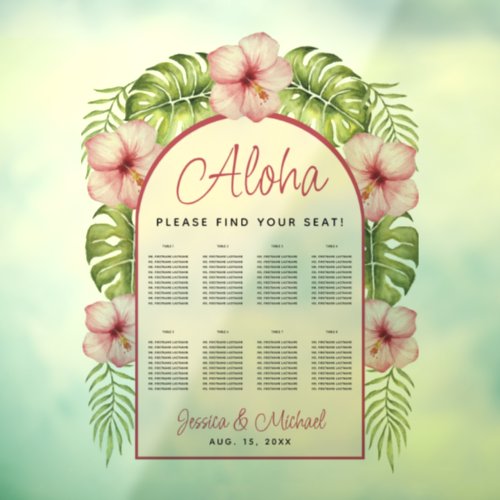 8 Tables Hawaii Tropical Transparent Seating Chart Window Cling