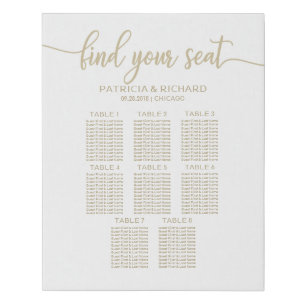 8 Tables Wedding Seating Chart Champagne Script Faux Canvas Print