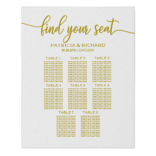 8 Tables Wedding Seating Chart Gold Calligraphy Faux Canvas Print