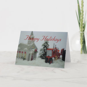 8 toy tractors at christmas holiday card