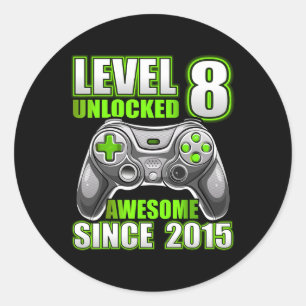 8 Unlocked Awesome 2015 Video Game 8th Birthday Bo Classic Round Sticker
