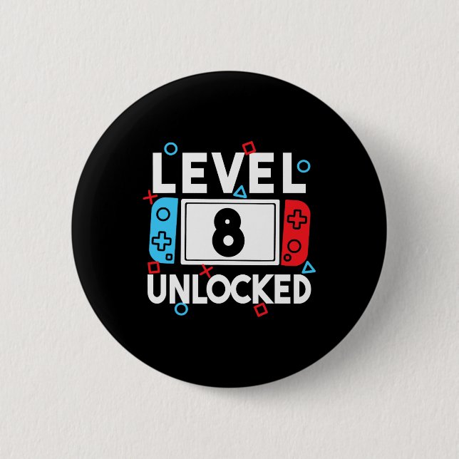 8 Unlocked Gamer 8th Birthday Video Game Boys 1  Button (Front)