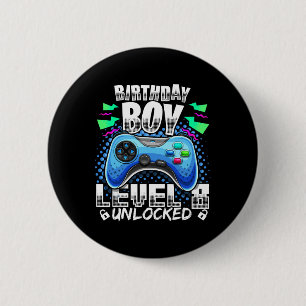 8 Unlocked Video Game 8th Birthday Gamer Gift Boys Button