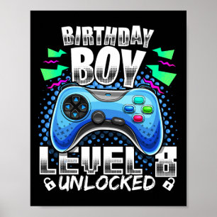 8 Unlocked Video Game 8th Birthday Gamer Gift Boys Poster