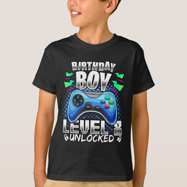 8 Unlocked Video Game 8th Birthday Gamer Gift Boys T-Shirt (Front)