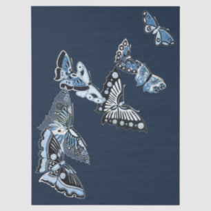 8 Vintage Blue White Japanese Butterfly Decoupage  Tissue Paper