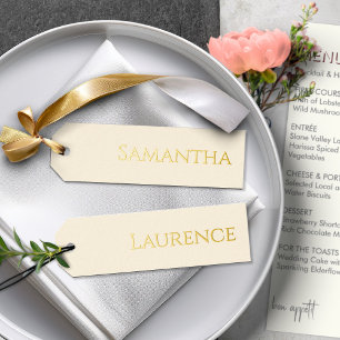 8 Wedding Guest Gold Foil Creamy White Name Tags Foil Holiday Card