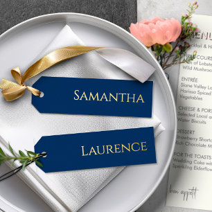 8 Wedding Guest Gold Foil Dark Blue Name Tags Holiday Card