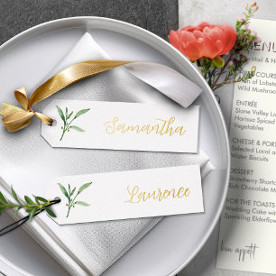 8 Wedding Guest Gold Foil Greenery Name Tags Holiday Card