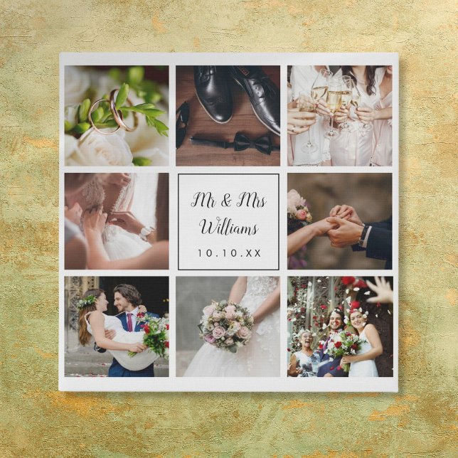 8 Wedding Photos Collage Elegant Script Faux Canvas Print (8 Wedding Photos Collage Elegant Script Faux Canvas Print)