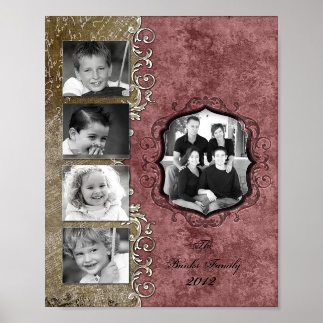8"x10" 5 Slot Family Collage Montage Elegance Poster (Front)