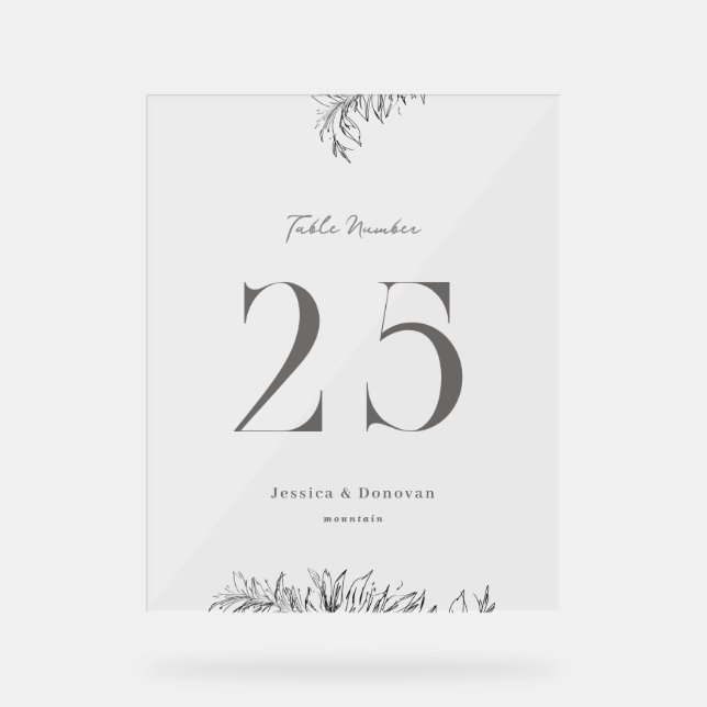 8 x 10 Botanical Wedding Table Number Acrylic Sign (Front)
