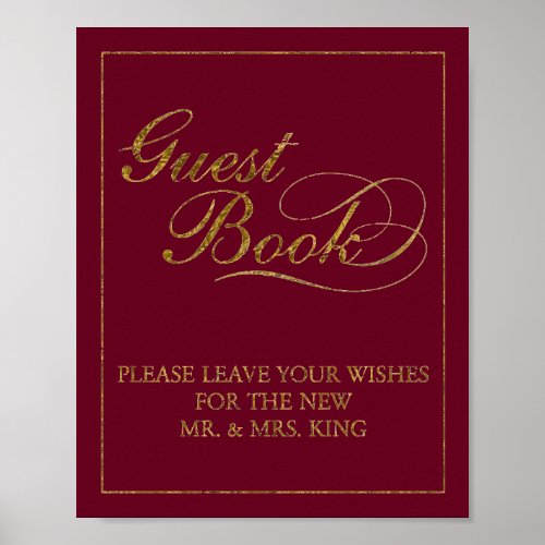 8 x 10 Gold Foil Guest Book Wedding Sign