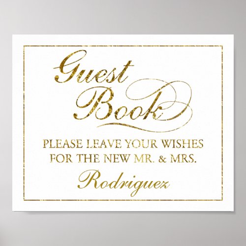 8 x 10 Gold Foil Guest Book Wedding Sign