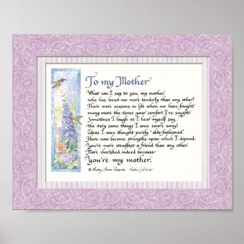 8 x 10 To my Mother Treasured Friend Calligraphy Poster