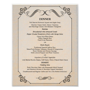 8 x 10 Vintage Linen Table Dinner Menu for Framing Photo Print