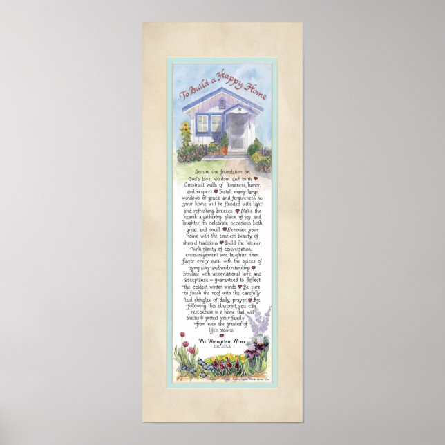 8 x 20 To Build a Happy Home, Parchment Blue Poster (Front)