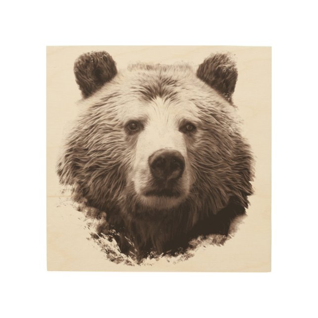 8" x 8" Big Ol' Brown Grizzly Bear Wood Wall Decor (Front)