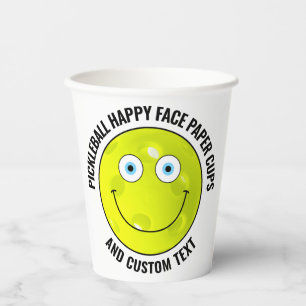 8 x Custom Pickleball Party BLUE EYES Happy Face Paper Cups