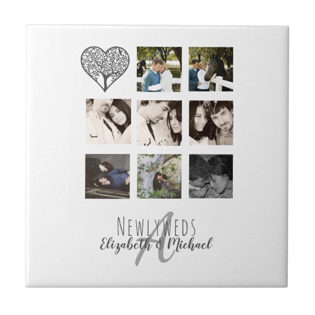 8 x PHOTO COLLAGE Newlyweds Personalized WEDDING Ceramic Tile (Front)