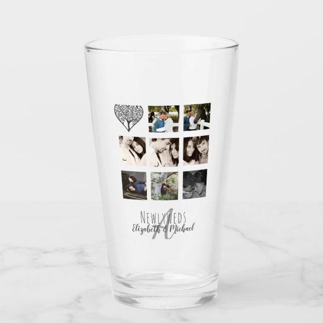 8 x PHOTO COLLAGE Newlyweds Personalized WEDDING Glass (Front)
